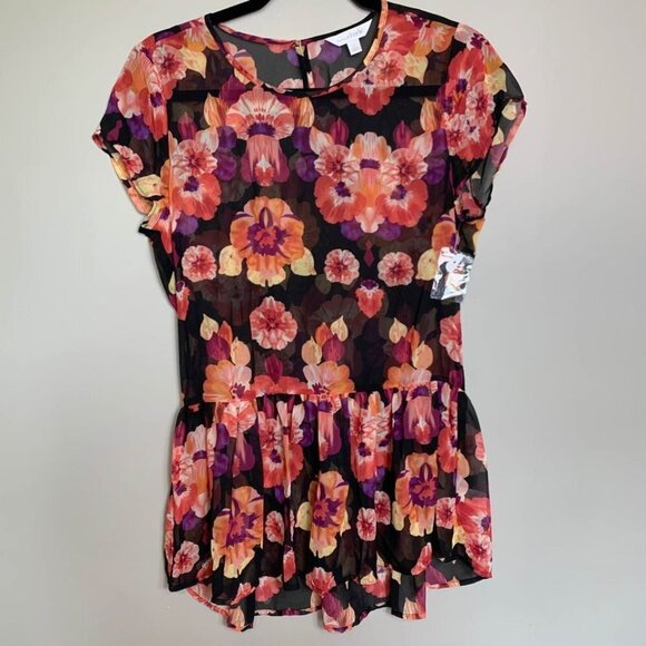 Charming Charlie Semi Sheer Floral Drop Peplum Top Size Small Whimsigoth Spring - Picture 1 of 6